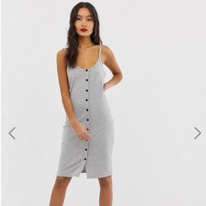 Button Through Rib Cami Midi Dress